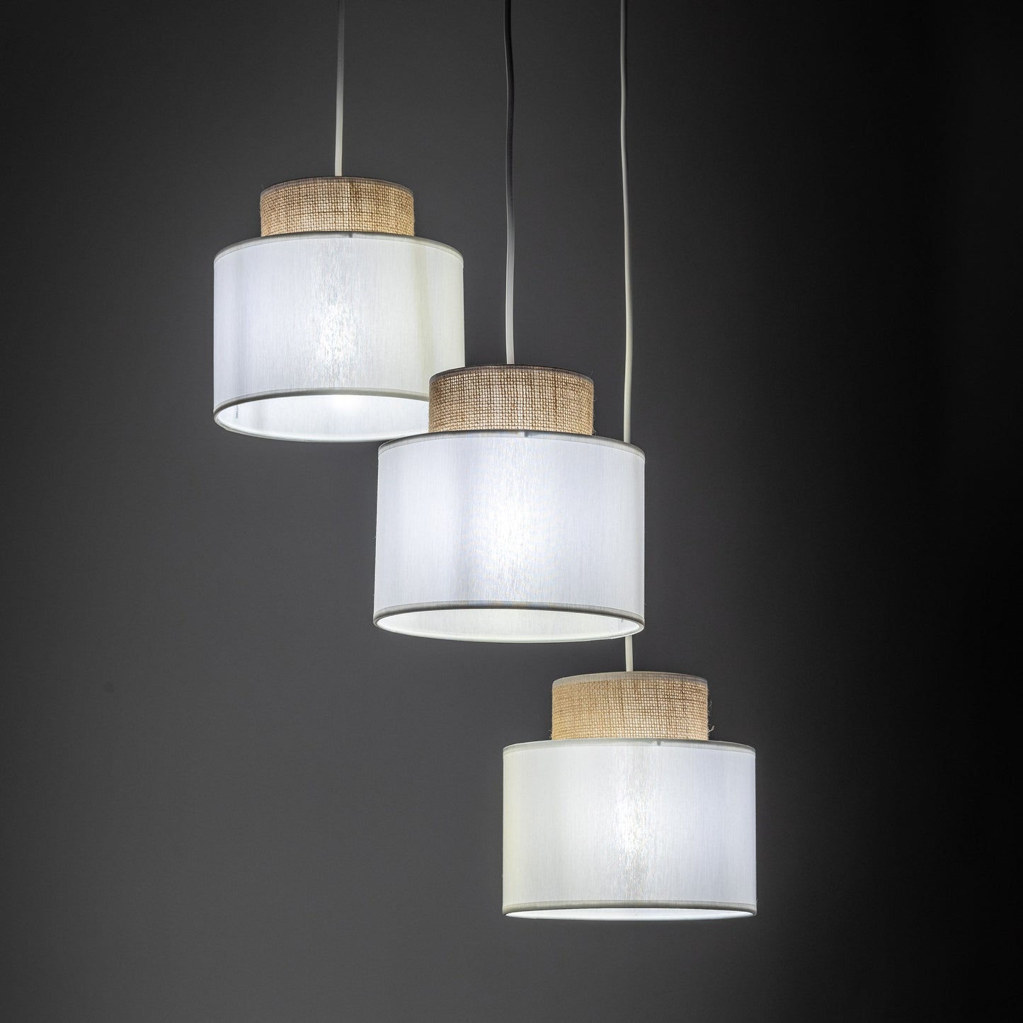 DUO White Jute Natural Pendant Light 3